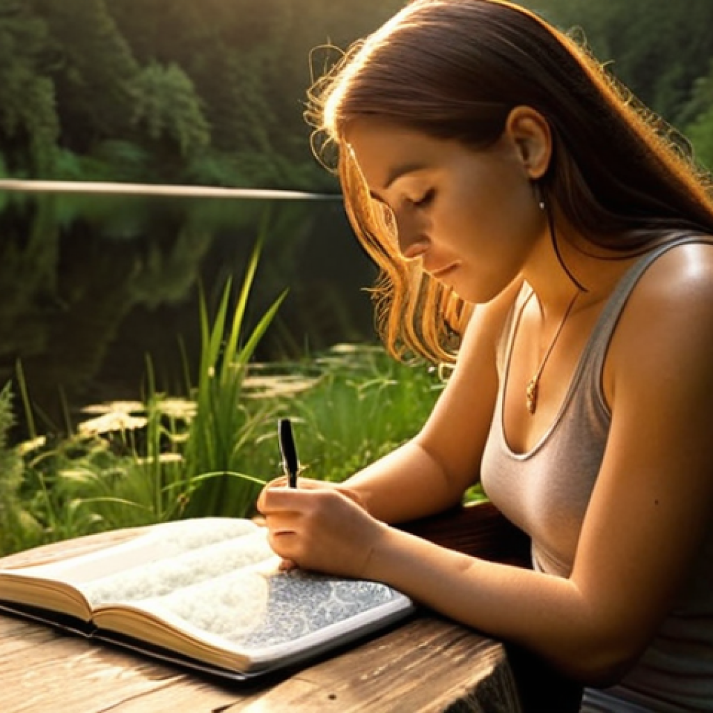 **

`Woman journaling outdoors, surrounded by nature, reflecting on personal growth, with a compass nearby, warm lighting, peaceful atmosphere.`

**